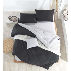 Lenjerie de pat cu cearșaf Permento Masilana, 200 x 220 cm, negru-gri