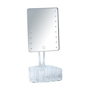 Oglindă cosmetică cu ancadrament LED și organizator pentru machiaje Wenko Trenno, alb