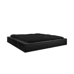 Pat dublu din lemn masiv cu spațiu de depozitare și futon negru Comfort Karup Design, 180 x 200 cm, negru