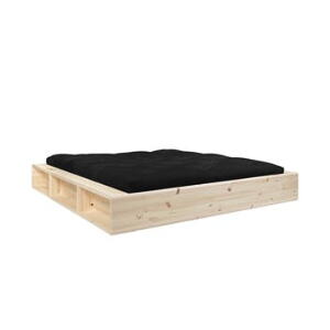 Pat dublu din lemn masiv cu spațiu de depozitare și futon negru Comfort Mat Karup Design, 180 x 200 cm