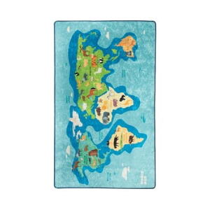 Covor antiderapant pentru copii Chilai Map, 100 x 160 cm, albastru
