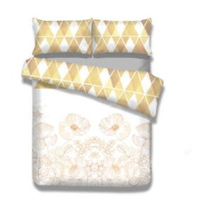 Lenjerie de pat din flanel AmeliaHome Golden Poppy, 200 x 220 cm + 70 x 90 cm