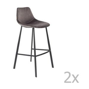 Set 2 scaune bar cu tapițerie catifelată Dutchbone, înălțime 106 cm, gri