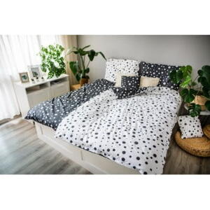 Lenjerie de pat din bumbac Cotton House Double Dots, 140 x 200 cm, alb - negru