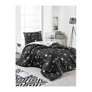 Lenjerie de pat cu cearșaf Starry Night, 160 x 220 cm, negru