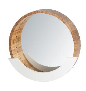Oglinda pentru baie cu etajera, cu rama din bambus si MDF, Finja Natural / Alb, Ø39xA9,5xH38 cm