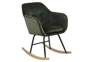 Scaun balansoar tapitat cu stofa si picioare din lemn si metal Emilia II Velvet Verde Inchis, l57xA71xH81 cm