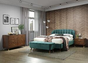 Set Mobila Dormitor tapitat cu stofa, pat 200 x 160 cm, 5 piese Emerald Velvet Verde / Nuc