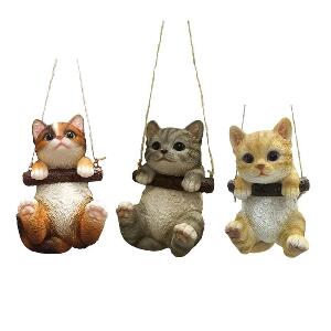 Decoratiune de gradina, din polirasina, Hanging Cats Multicolor, Modele Asortate, L9,8xl10,6xH15,1 cm