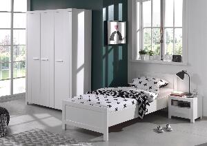 Set Mobila dormitor din lemn de pin si MDF, pentru copii 3 piese Erik Alb, 200 x 90 cm