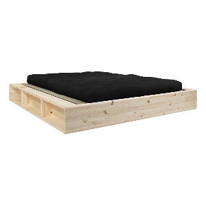 Pat dublu din lemn masiv cu futon negru Double Latex și tatami Karup Design, 140 x 200 cm