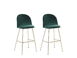 Set de 2 scaune de bar Arcola, catifea, verde, 52 x 54 x 114 cm