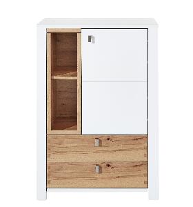Cabinet din pal si MDF cu 2 sertare si 1 usa, Selina Alb / Natur, l73xA41xH106 cm