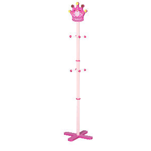 HOMCOM Suport pentru haine pentru copii design coroană bază formă X 8 cârlige roz