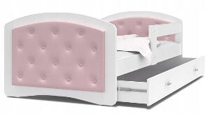 Pat pentru copii MEGI, cu spatiu de depozitare, alb/roz, 203 x 95 x 65 cm