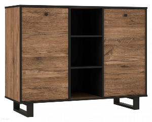 Comoda Sewill, lemn masiv, maro/negru, 114,9 x 42 x 88,2 cm