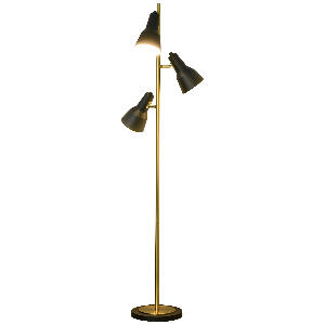 HOMCOM Lampa de podea de 150 cm, cu 3 abajururi reglabile, baza rotunda, comutator cu pedala