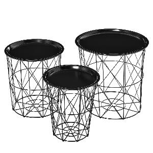 HOMCOM Set 3 Masute pentru Sufragerie Moderne Caracteristica Container din Otel Negru