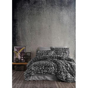 Lenjerie de pat din bumbac satinat pentru pat single Primacasa by Türkiz Route, 155 x 220 cm, negru