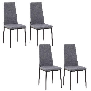 HOMCOM Set 4 scaune captusite pentru camera de zi, moderne, din metal si material textil Gri