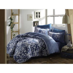 Lenjerie de pat din bumbac satinat pentru pat dublu Hobby Amalia, 200 x 220 cm, albastru