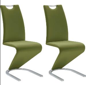 Set 2 scaune tapitate cu piele ecologica si picioare metalice, Amado Verde Olive / Crom, l45xA62xH102 cm