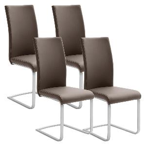 Set 4 scaune tapitate cu piele ecologica si picioare metalice, Paulo I Maro / Crom, l42xA58xH102 cm