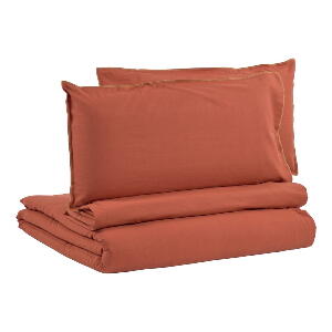 Lenjerie de pat cu cearșaf din bumbac organic La Forma Ibelis, 220 x 220 cm, maro - portocaliu