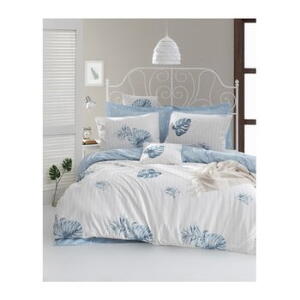Lenjerie de pat cu cearșaf din bumbac ranforce, pentru pat dublu Mijolnir Terezie Blue, 200 x 220 cm