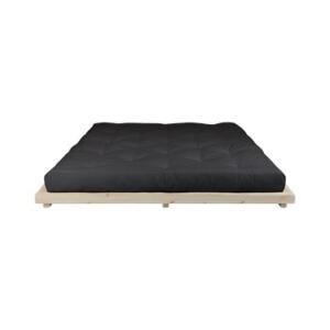 Pat dublu din lemn de pin cu saltea Karup Design Dock Comfort Mat Natural/Black, 180 x 200 cm