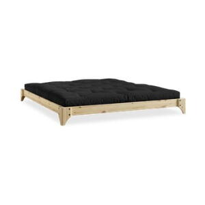 Pat dublu din lemn de pin cu saltea Karup Design Elan Comfort Mat Natural/Black, 160 x 200 cm